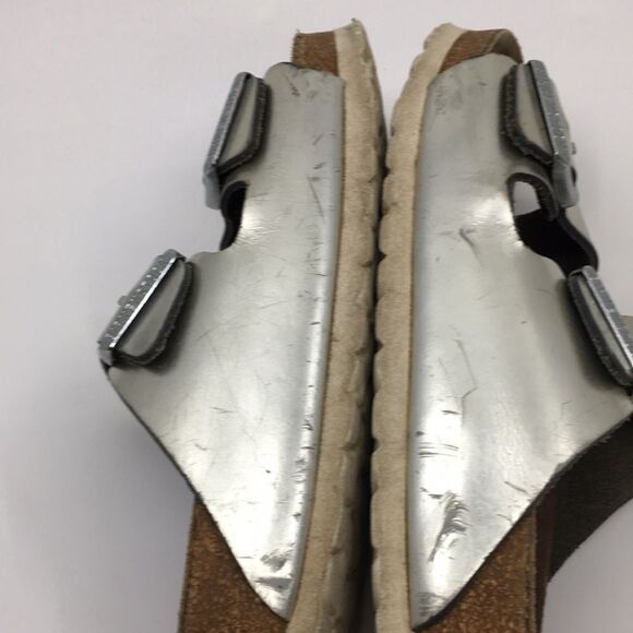 Birkenstock Arizona Birko-Flor Metallic Champagne Light Gold Soft Footbed EU 38 - Picture 10 of 16